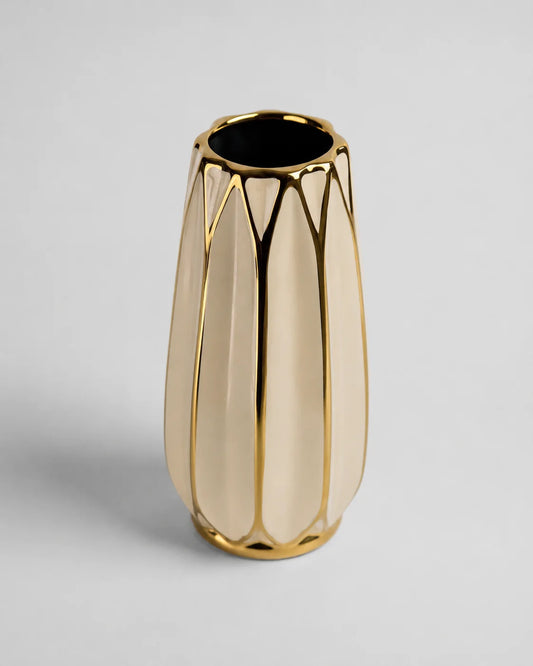 Ceramic Vase Gold White Curve