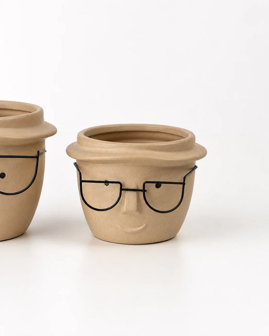 Ceramic Pot Face with Glasses (14.5cm x 10.5cm)