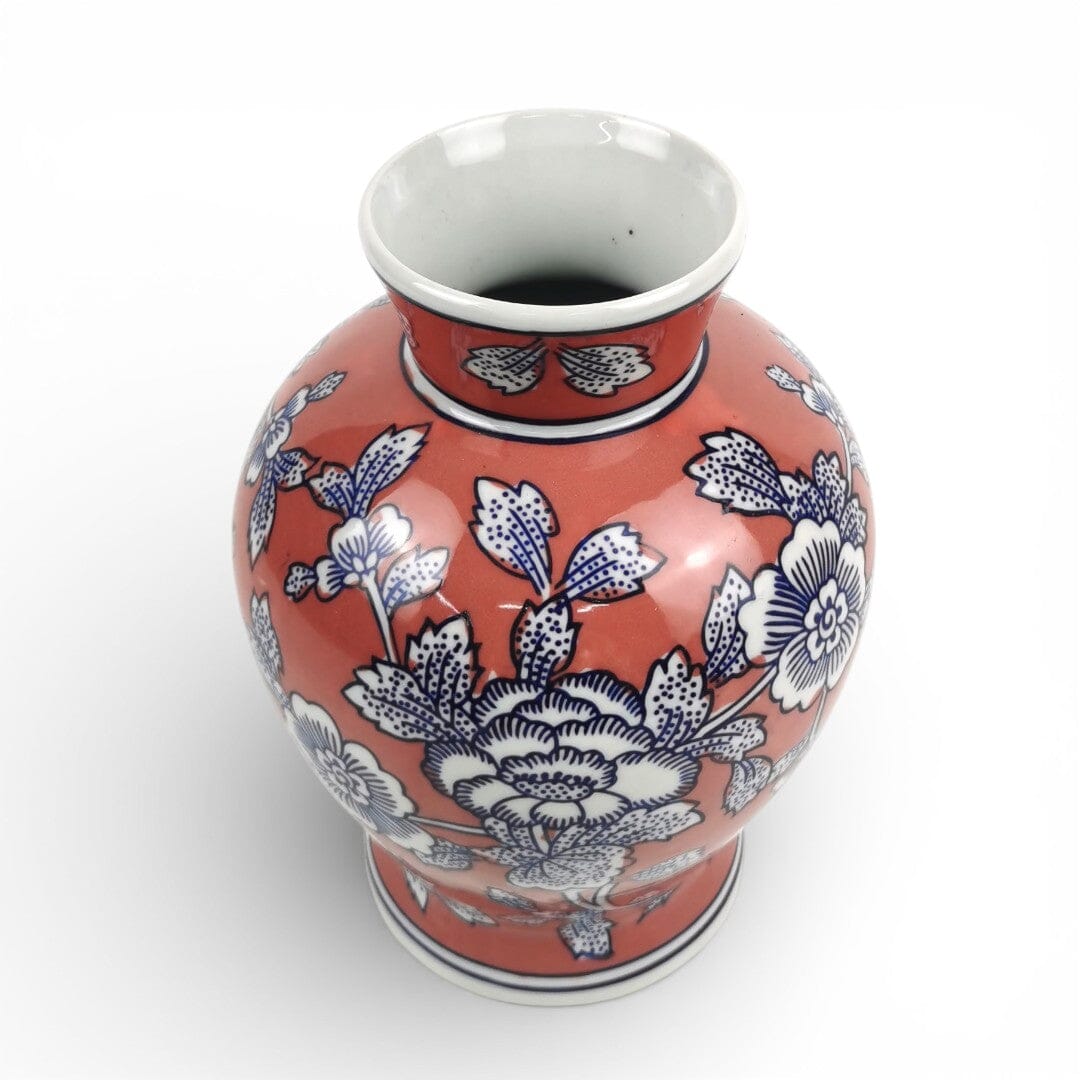 Ceramic Vase with Blue & Pink Flower Motif