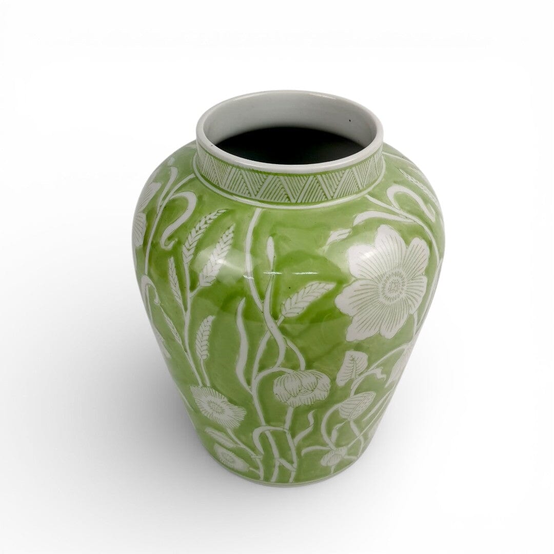 Ceramic Vase with Green & White Motif