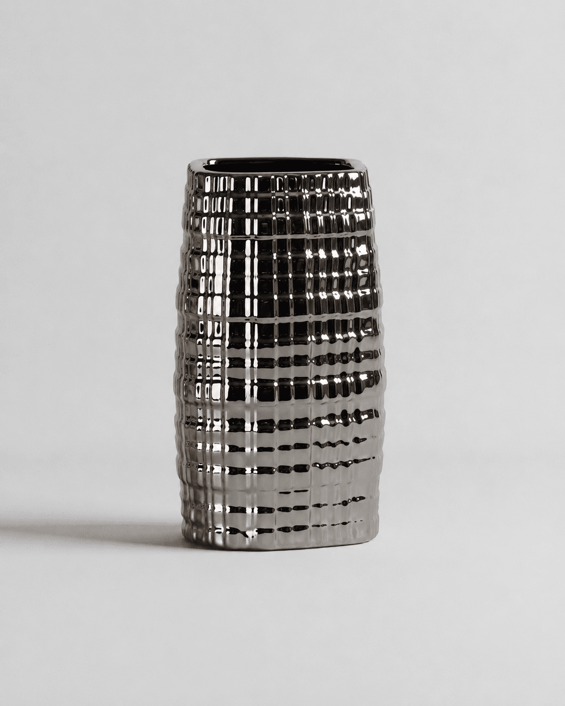 Ceramic Vase Tall Silver Square