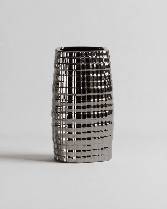 Ceramic Vase Tall Silver Square