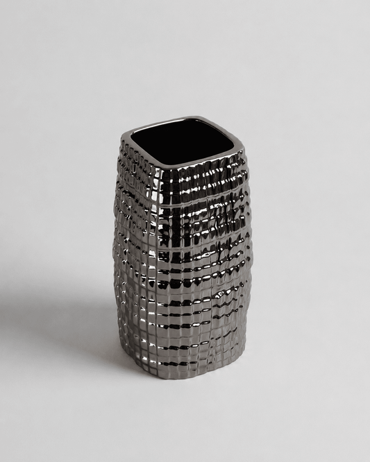 Ceramic Vase Tall Silver Square