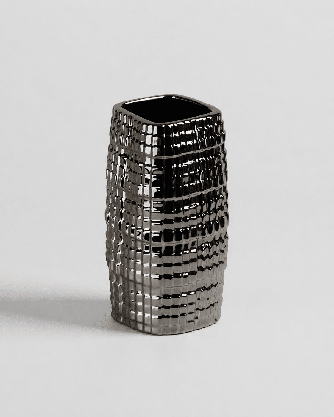 Ceramic Vase Tall Silver Square