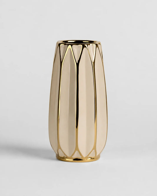 Ceramic Vase Gold White Curve