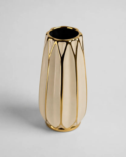 Ceramic Vase Gold White Curve