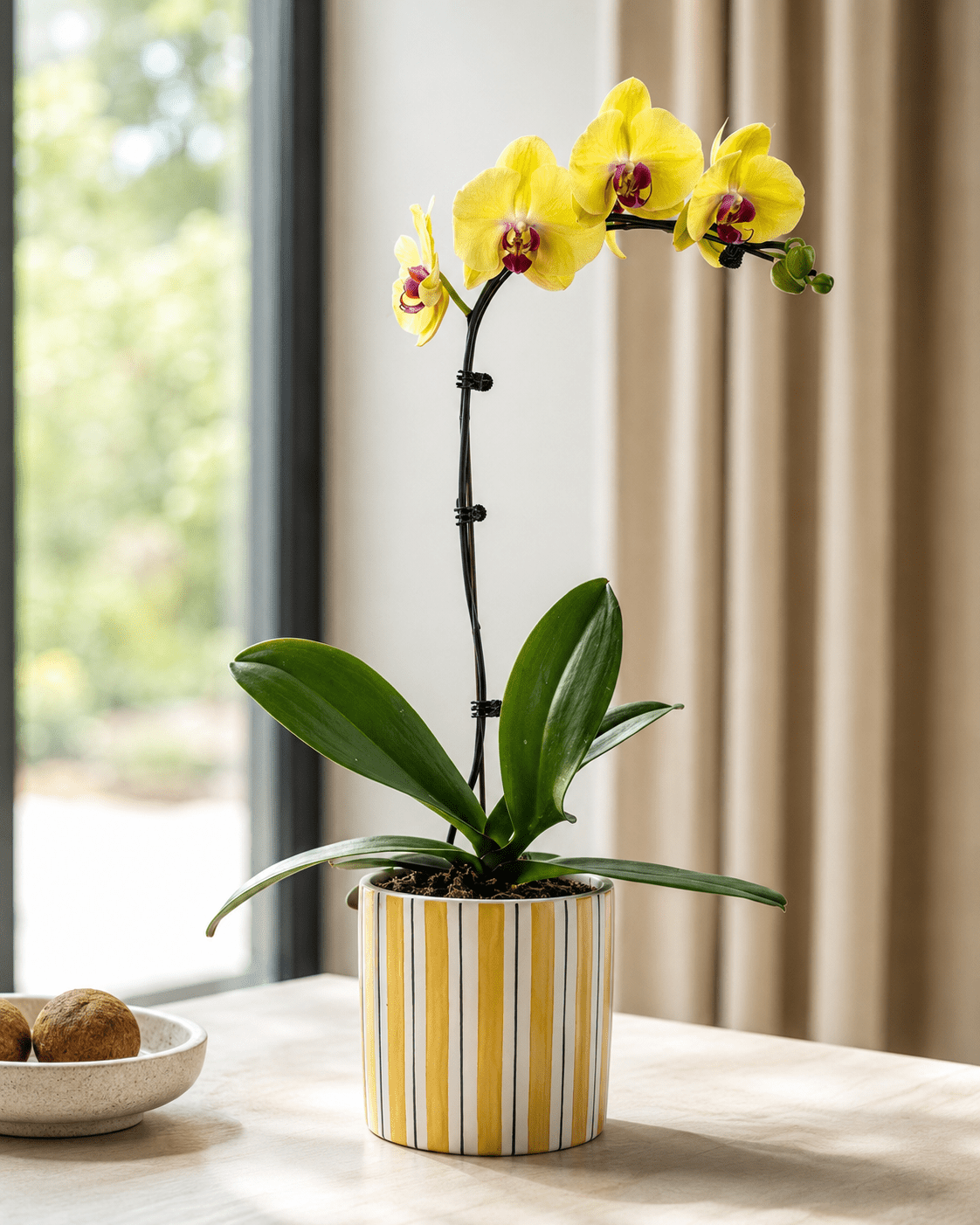 Yellow Phalaenopsis Orchid Arrangment– Yellow Ceramic Pot