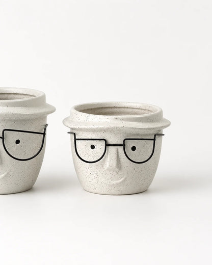 Ceramic Pot Face with Glasses (14.5cm x 10.5cm)