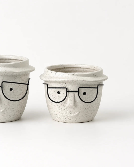 Ceramic Pot Face with Glasses (14.5cm x 10.5cm)