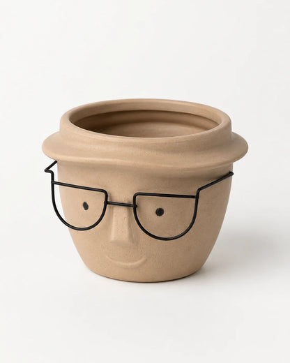 Ceramic pOt Face with Glasses (16cm x 12.5cm)