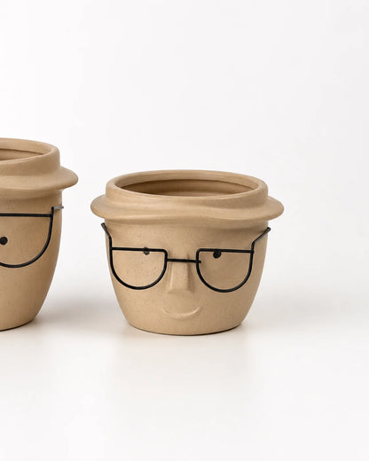 Ceramic Pot Face with Glasses (14.5cm x 10.5cm)