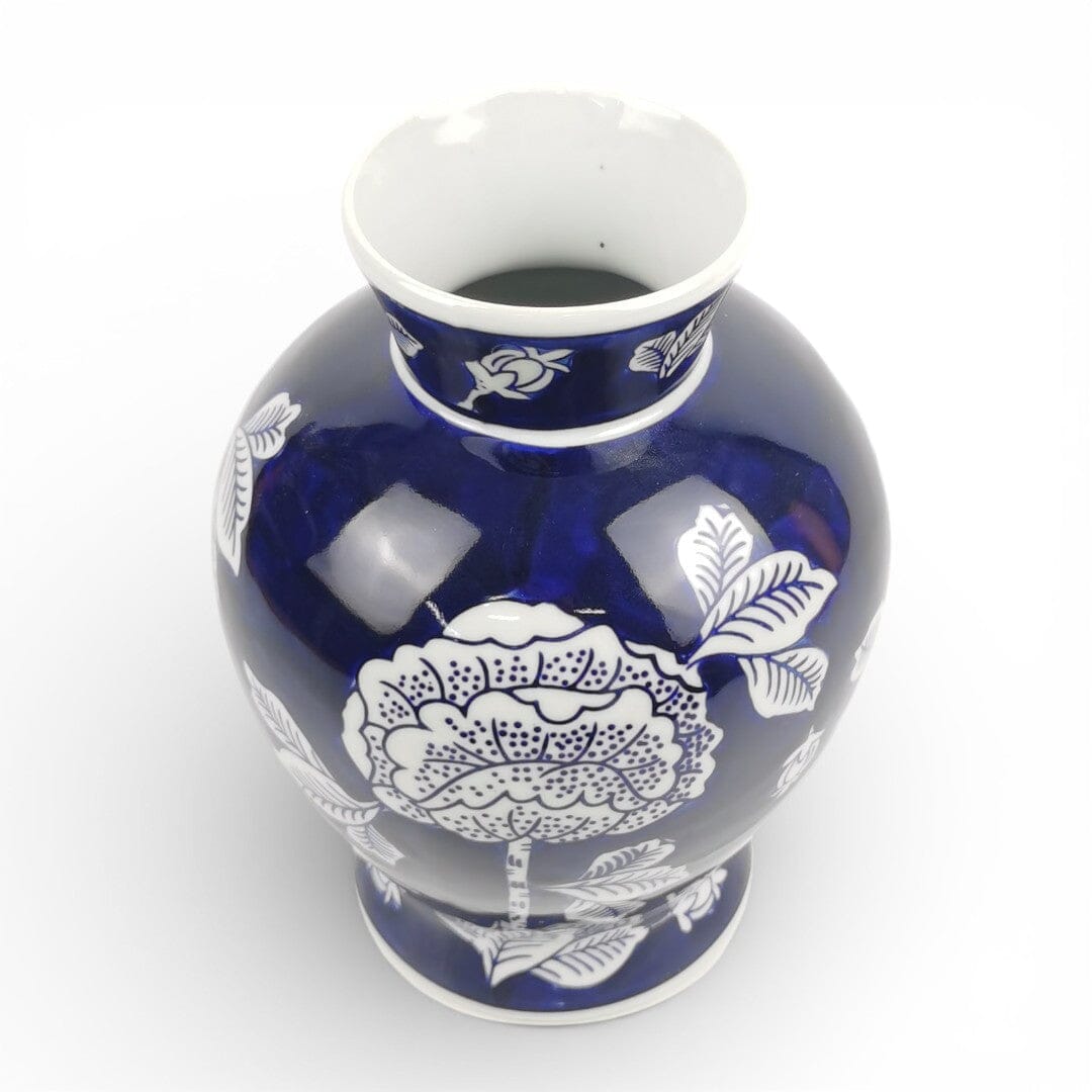Ceramic Vase with White & Blue Flower Motif