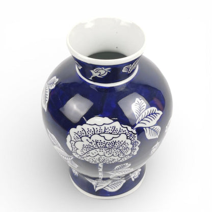 Ceramic Vase with White & Blue Flower Motif