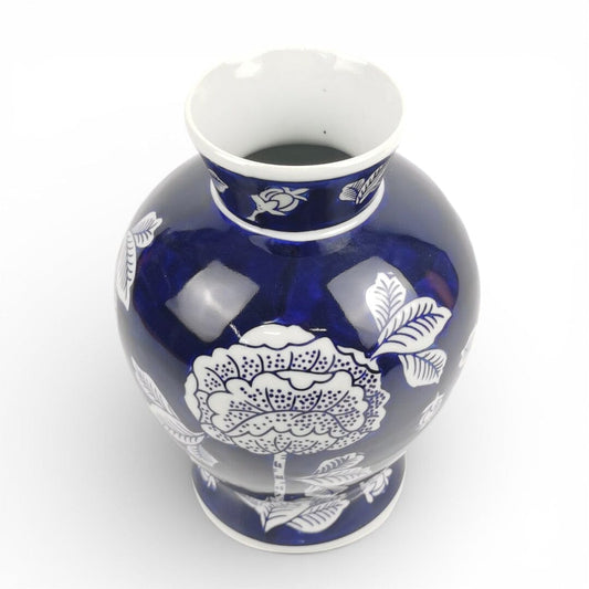 Ceramic Vase with White & Blue Flower Motif