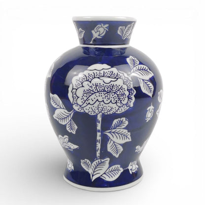 Ceramic Vase with White & Blue Flower Motif