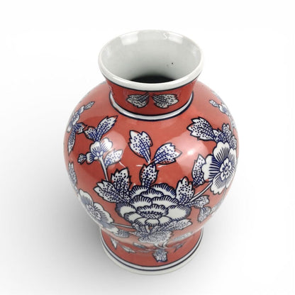 Ceramic Vase with Blue & Pink Flower Motif