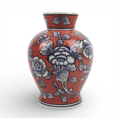 Ceramic Vase with Blue & Pink Flower Motif