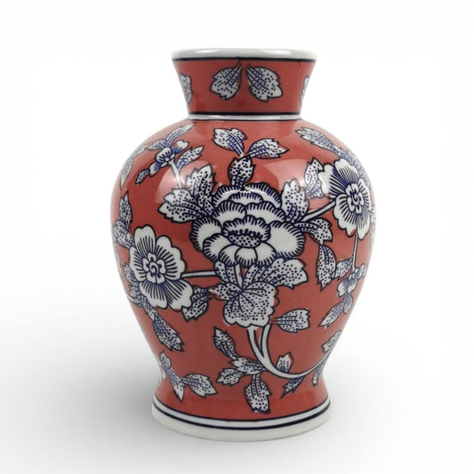 Ceramic Vase with Blue & Pink Flower Motif