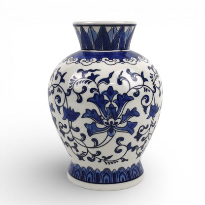 Ceramic Vase with Blue & White Flower Motif
