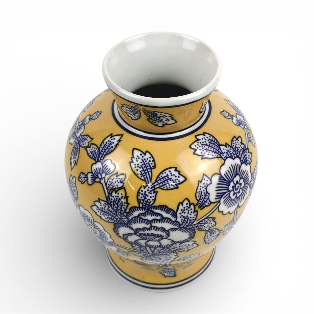 Ceramic Vase with Blue & Yellow Flower Motif