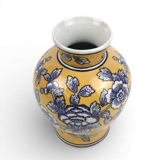 Ceramic Vase with Blue & Yellow Flower Motif