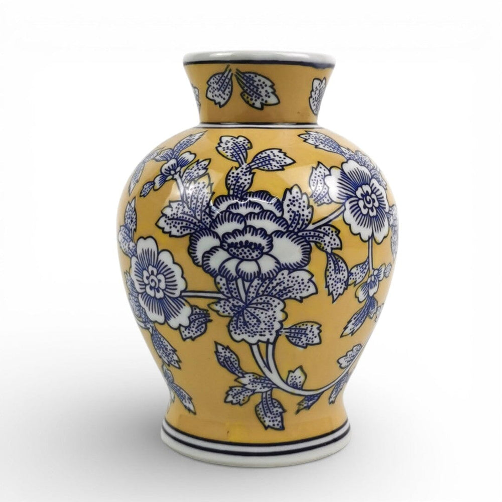 Ceramic Vase with Blue & Yellow Flower Motif