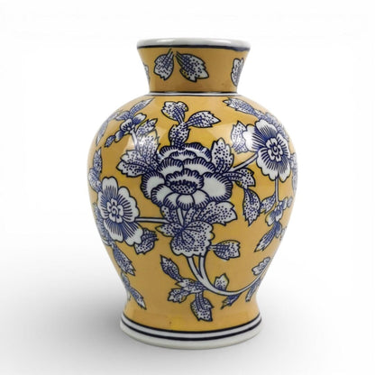 Ceramic Vase with Blue & Yellow Flower Motif