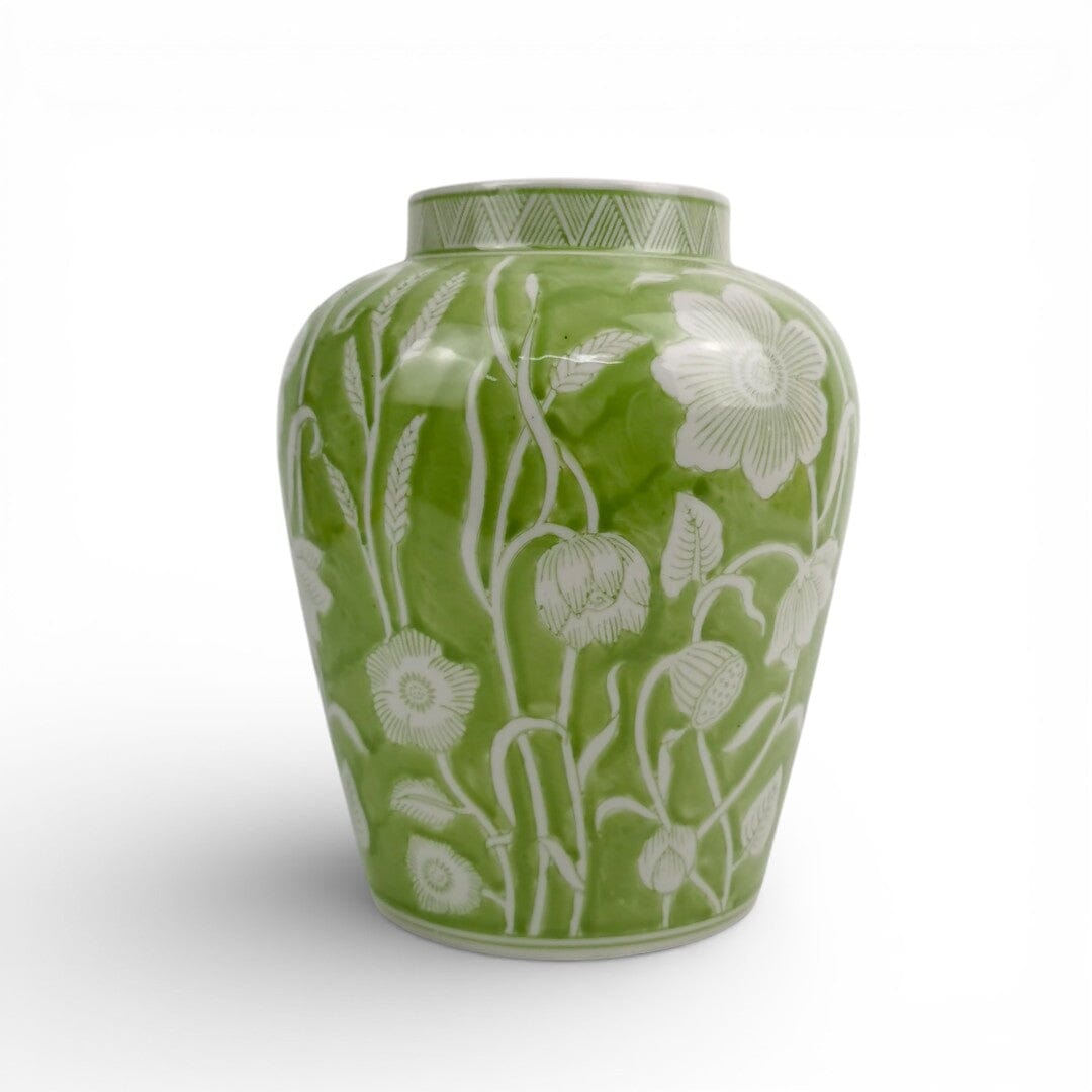 Ceramic Vase with Green & White Motif