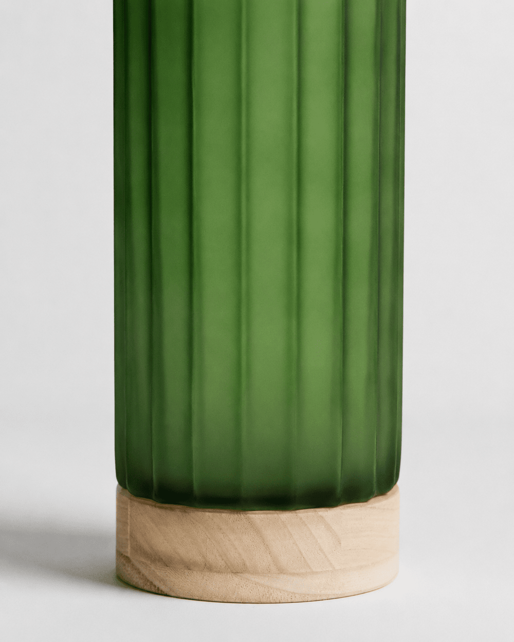 Glass Vase Frosted Green with Wooden Base