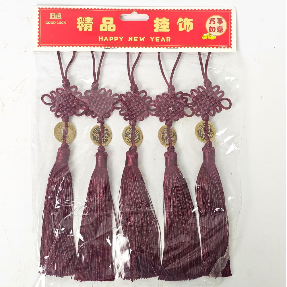 CNY Tassle with Gold Coin - Maroon (5pcs)