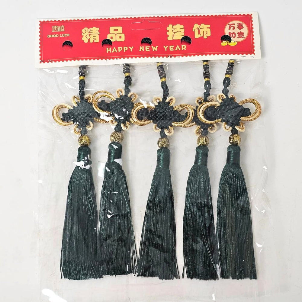 CNY Tassle with Gold Line - Dark Green (5 pcs)
