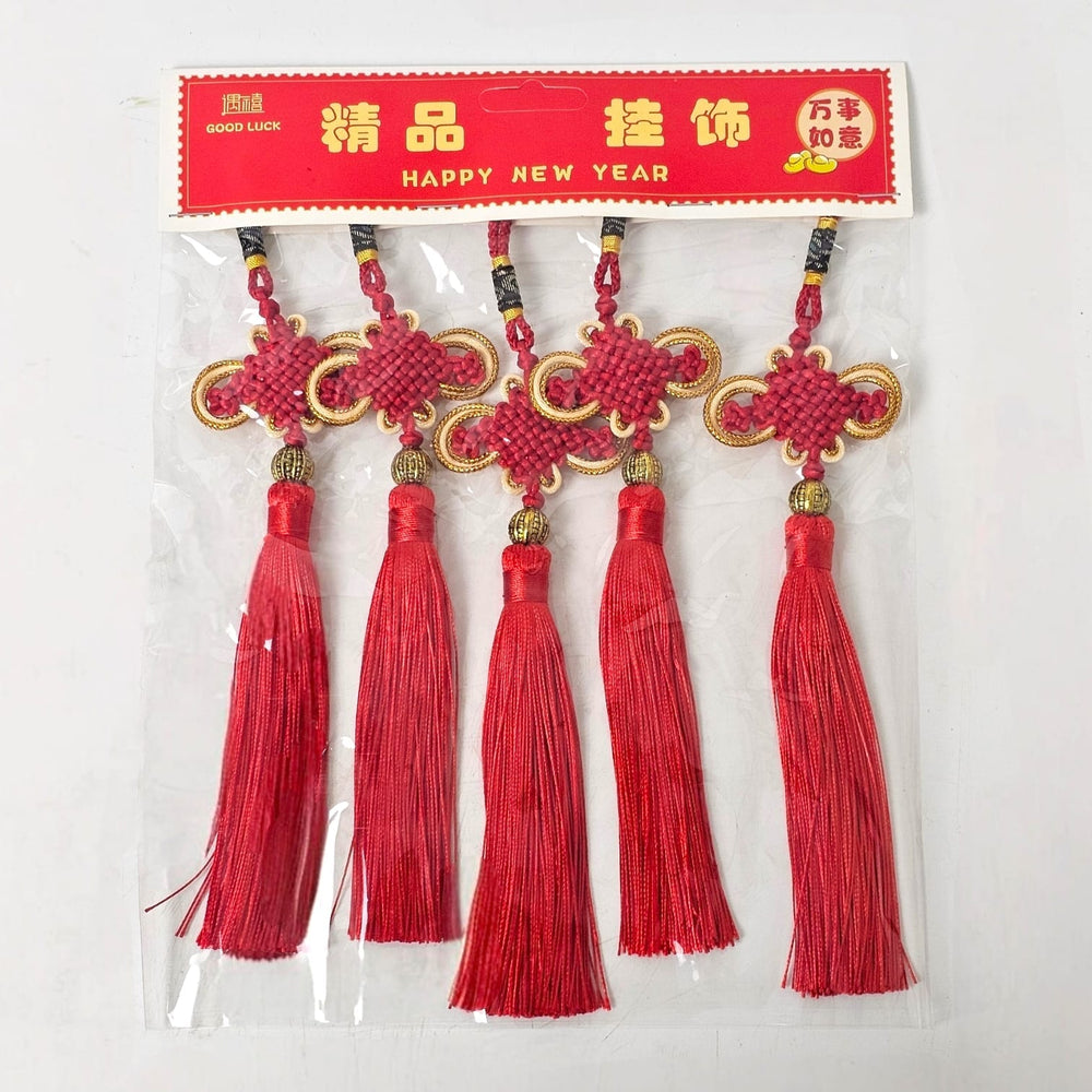CNY Tassle with Gold Line - Red (5pcs)