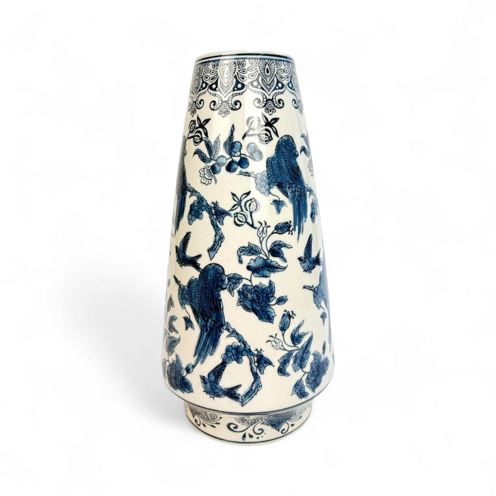 Ceramic Tall White with Blue Motif