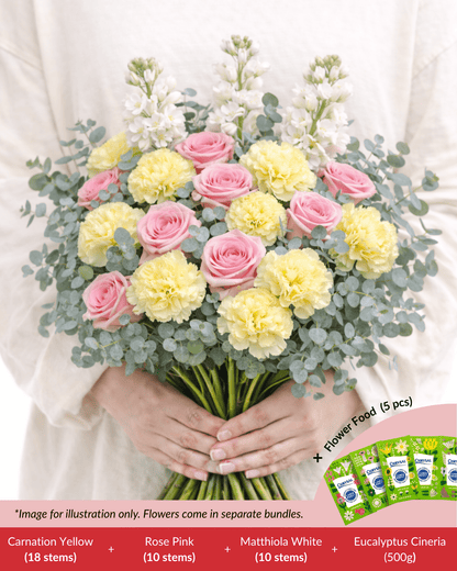 FCMMD07 - Carnation, Rose, Matthiola, Eucalyptus  & Flower Food