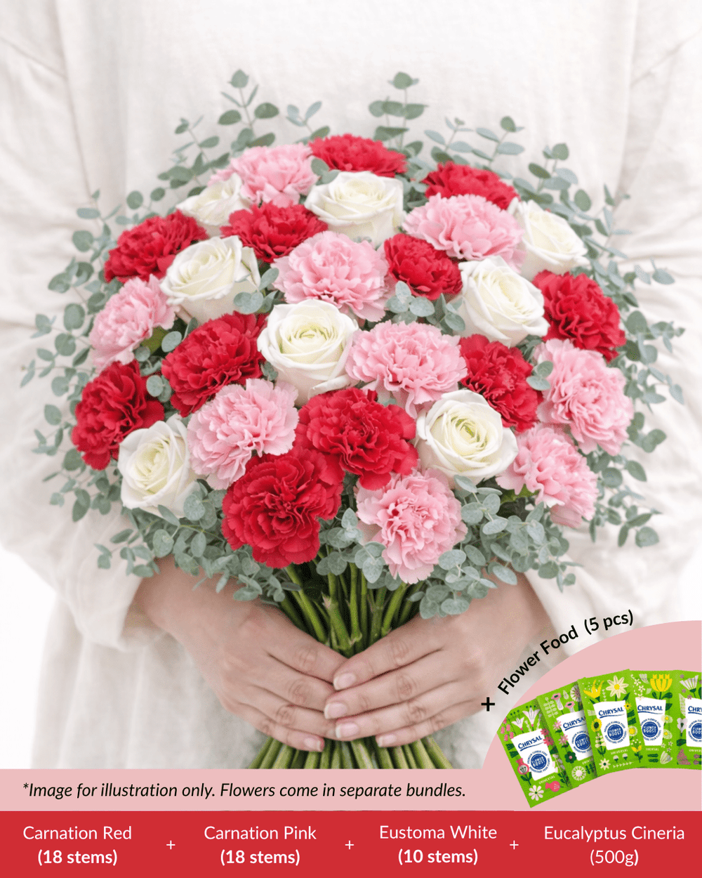 FCMMD08 - Carnation, Rose, Eucalyptus  & Flower Food