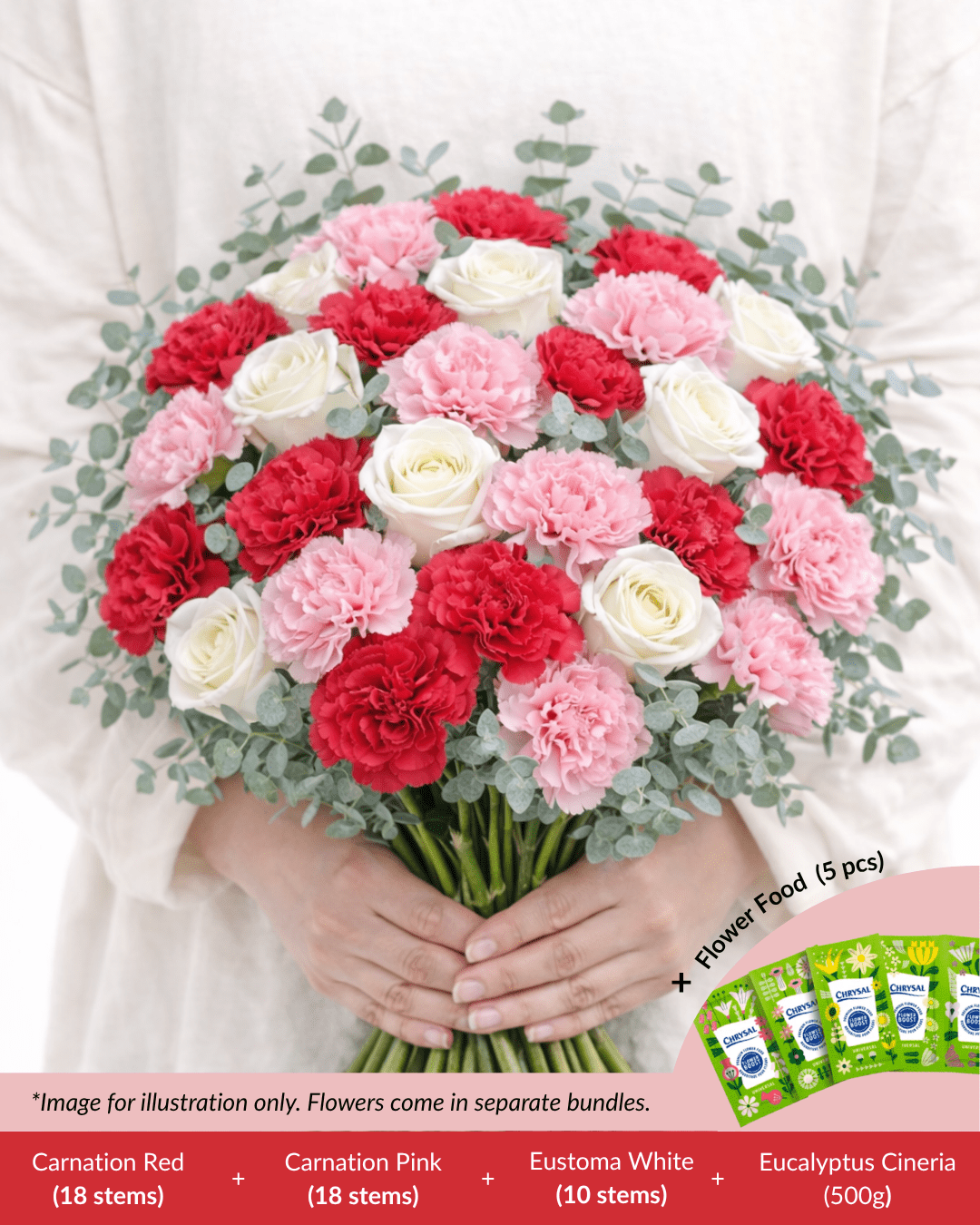 FCMMD08 - Carnation, Rose, Eucalyptus  & Flower Food