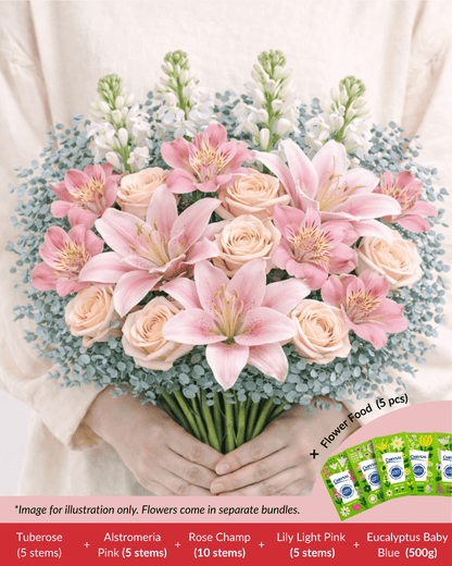 FCMMD15 - Tuberose, Alstromeria, Rose, Lily, Eucalyptus & Flower Food