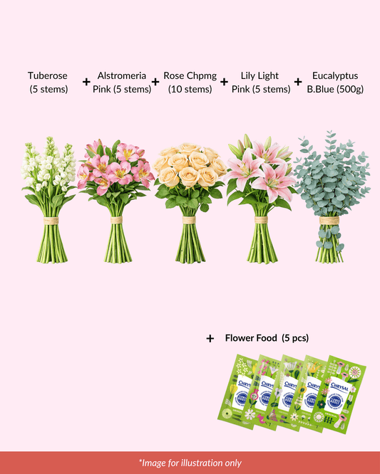 FCMMD15 - Tuberose, Alstromeria, Rose, Lily, Eucalyptus & Flower Food