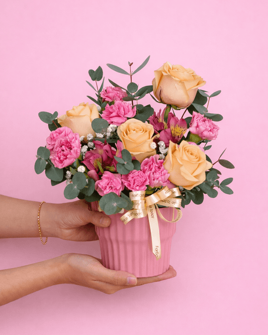 MD04 | Warm Bloom - Peach Rose Carnation Pot Arrangement