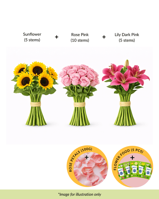 FCMRY07 - Sunflower, Rose, Lily & Rose Petals