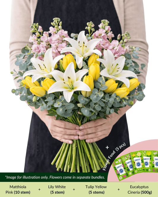 FCMRY16 - Matthiola, Lily, Tulip & Eucalyptus
