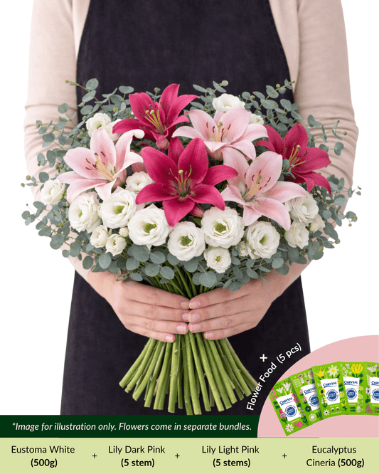 FCMRY17 - Eustoma, Lily Pink, Lily Dark Pink & Eucalyptus