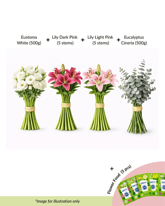 FCMRY17 - Eustoma, Lily Pink, Lily Dark Pink & Eucalyptus