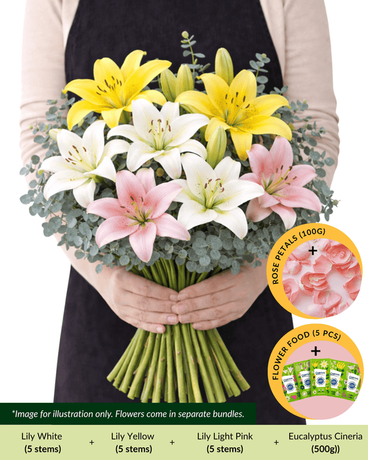 FCMRY20 - Lily Yellow, White, Light Pink & Eucalyptus