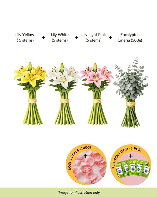 FCMRY20 - Lily Yellow, White, Light Pink & Eucalyptus