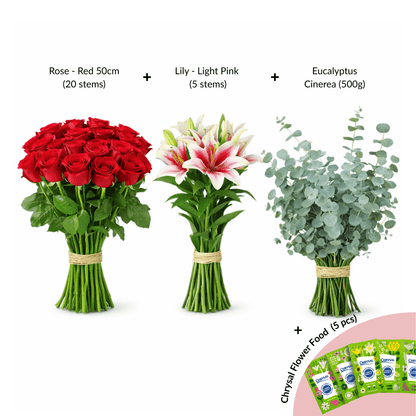 FCMVD01 - Rose, Lilies & Eucalyptus