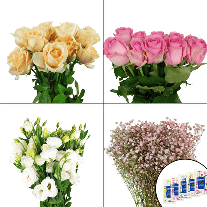 FCMVD11 - Rose Champagne, Rose Pink, Eustoma & Baby's Breath