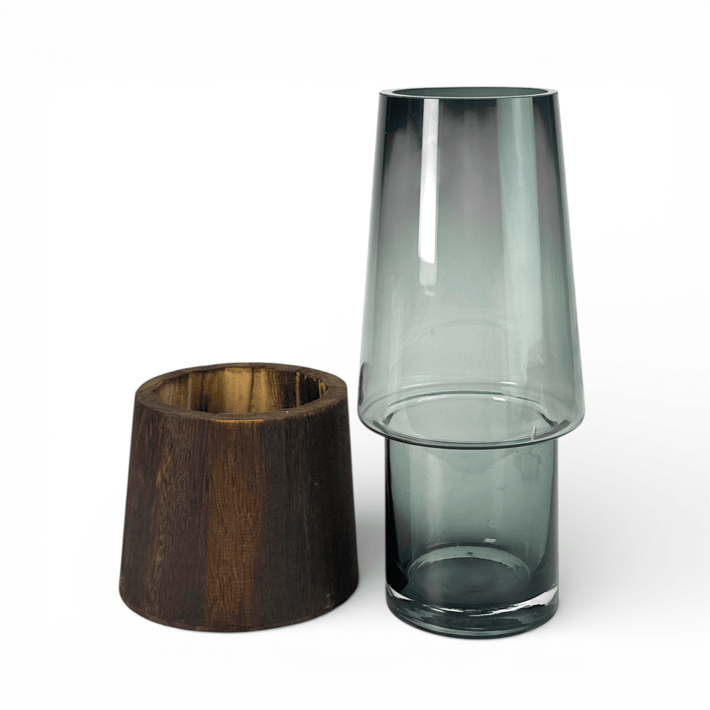 Glass Vase With Wood 13x35CM