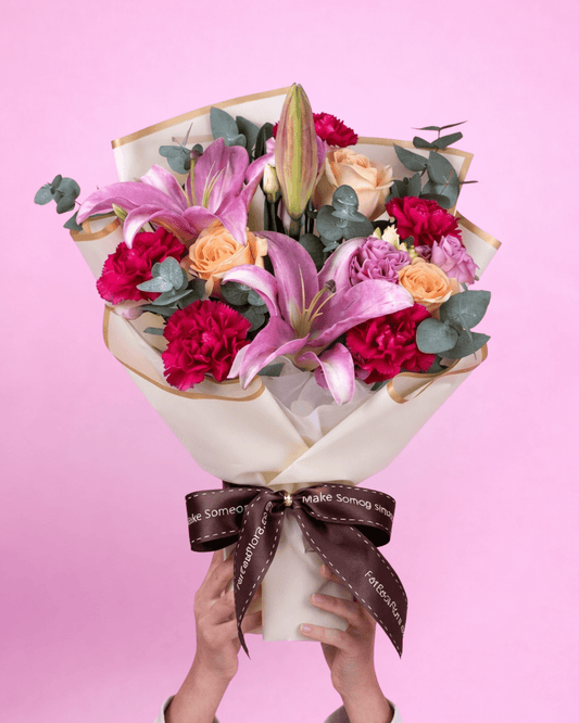 MD14 | Full of Love - Lily Robina Cherry Pink Carnation Bouquet