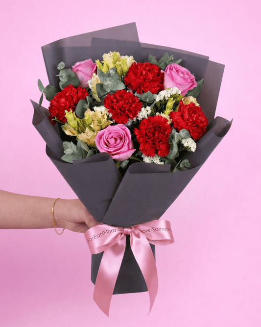 MD02 | Warm Devotion - Red Carnation Revival Rose Bouquet